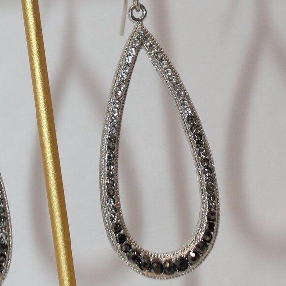Silver Tone Tear Drop Marcasite Dangle Earrings - Picture 4 of 8